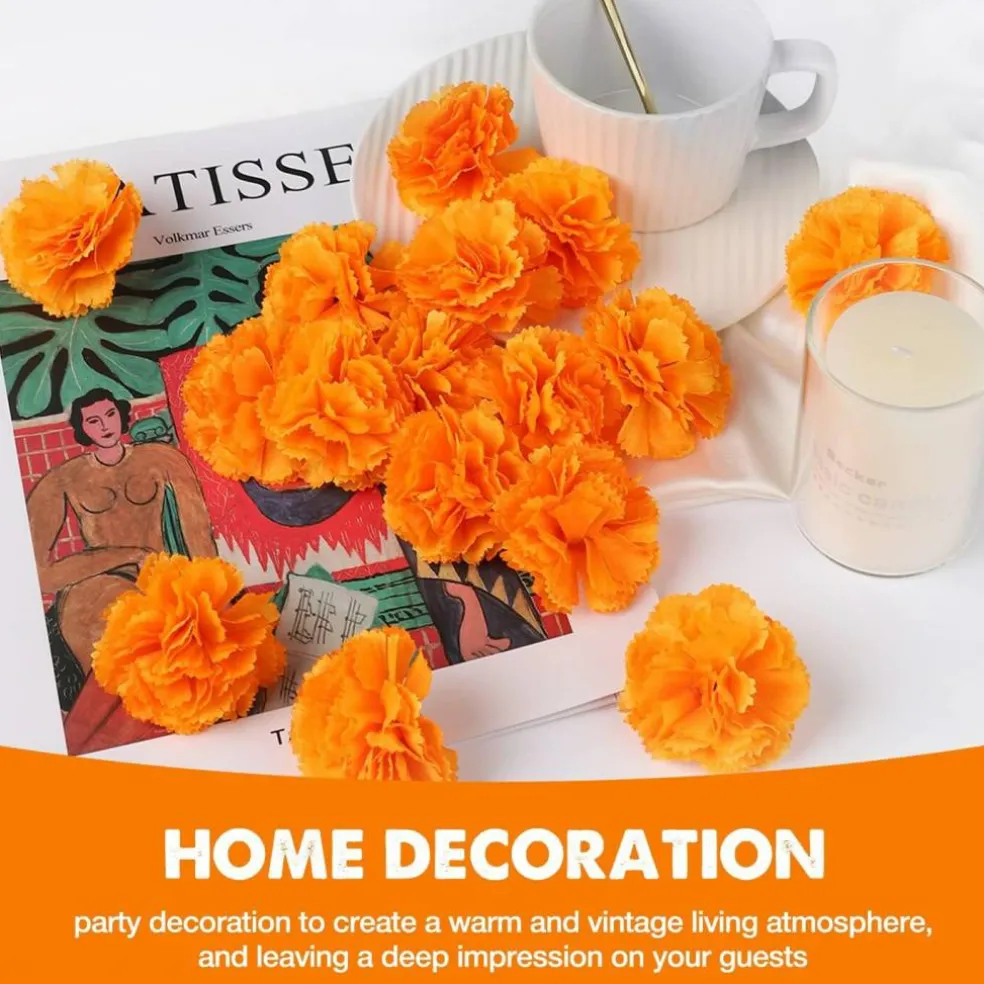 50 Pcs Marigold Flowers(Orange)2"D x 2"W x 1"H