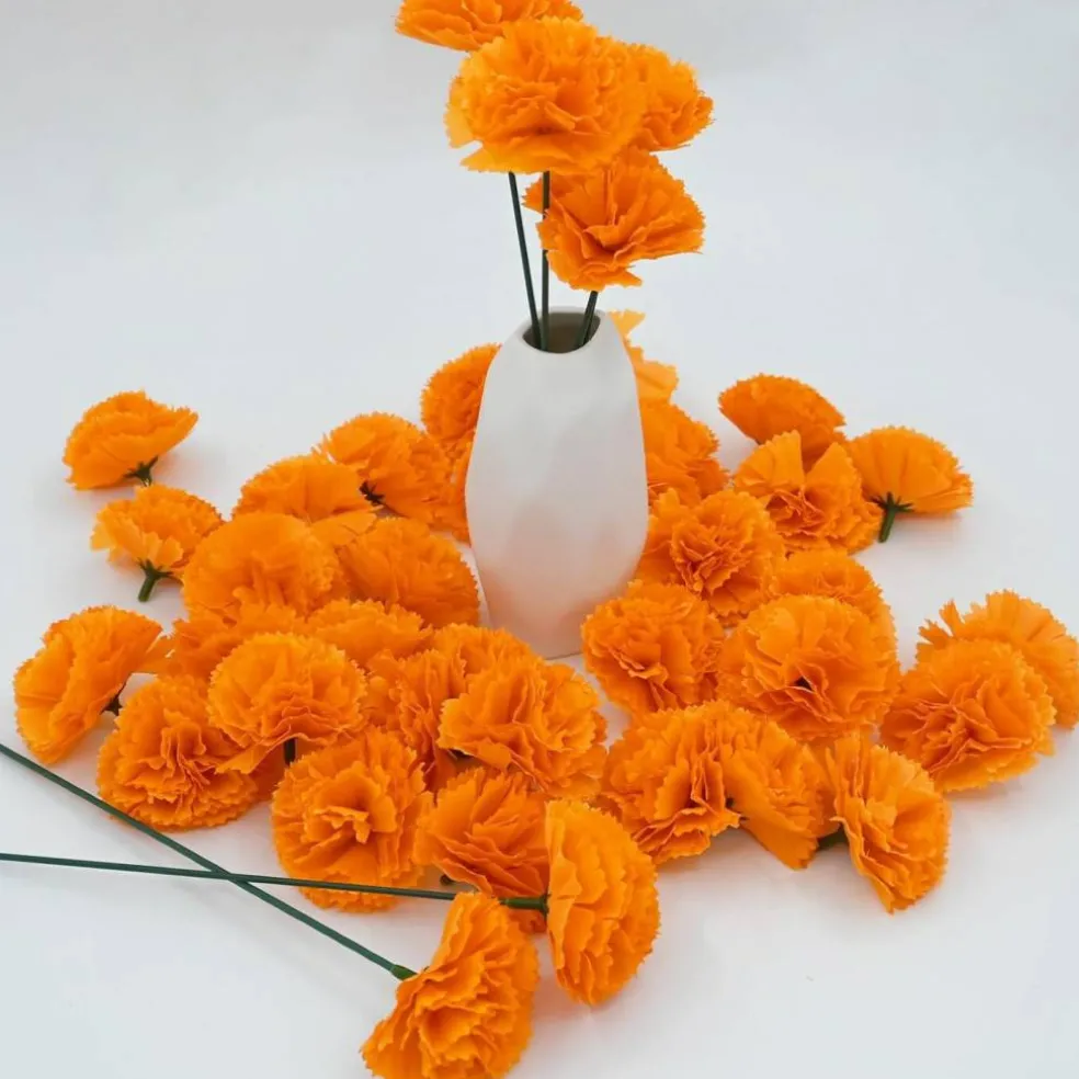 50 Pcs Marigold Silk Artificial Flowers with Stems (Yellow)