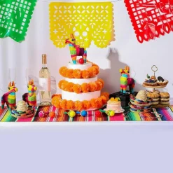 6 Pcs Mexican Decor Fiesta Decorations Include 6 Donkey Pinatas 12 Large Fiesta Maracas 2 Mexican Serape Table Runners 6 Mexican Sombrero Hats for Mexican Decorations Favors(Boho)