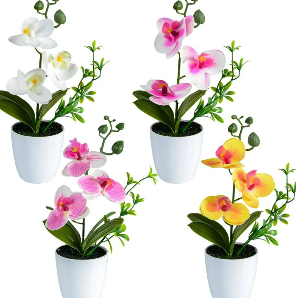 4pcs Mini Artificial Orchid Flowers – Lifelike Potted Orchids for Home, Office & Wedding Décor