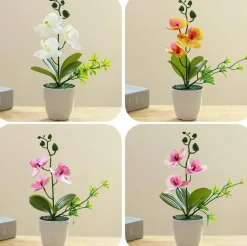 4pcs Mini Artificial Orchid Flowers – Lifelike Potted Orchids for Home, Office & Wedding Décor