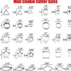 30Pcs Mini Cookie Cutter Set with Box, Small Stainless Steel Fruit Veggie Tiny Polymer Clay Cutters for Kids, Geometric Set for Biscuit Mold