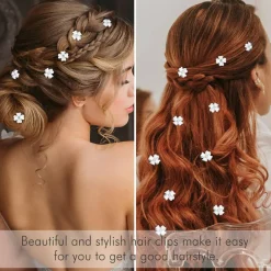20Pcs Mini White Flower Hair Clips with Rhinestone Cute Hair Pins