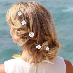 20Pcs Mini White Flower Hair Clips with Rhinestone Cute Hair Pins