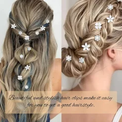 40 Pcs Mini White Rhinestone Flower Hair Clips (White)