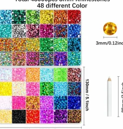 48000Pcs 3mm Flatback Rhinestones Gems - 48 Color