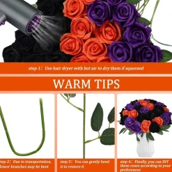 30PCS Multicolor Artificial Roses, Black Orange Purple Silk Rose Flowers with Long Stems, Realistic Faux Rose Bouquet for Wedding Bridal Shower, Party Decorations, Home Vase Arrangements and DIY Floral Crafts