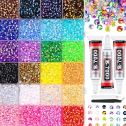 34,000PCS Multicolor Resin Jelly Rhinestones – 3mm Flatback Gems with 3 x 10ml B7000 Jewelry Glue for Diamond Art, Nail Art, Crafting, Bedazzling Books & Makeup