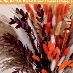 130 PCS Natural Orange Dried Pampas Grass Bouquet, 17 Inch Boho Fall & Winter Decor, Bunny Tails, Eucalyptus & Mixed Dried Flowers for Wedding Centerpieces, Vase Fillers, Home Table Decor