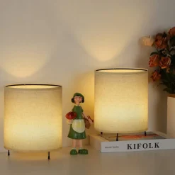 2pcs Night Light Cylinder Small Dimmable Nightstand Light Linen Color