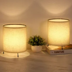 2PCS Night Light Dimmable Nightstand Lamp Linen Plug-In