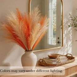 30Pcs Orange Faux Pampas Grass 22 Inch Fluffy Artificial Stems Burnt Orange Taupe Vase Filler Fall Wedding Home Decor