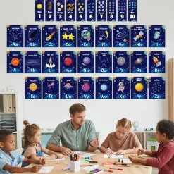 56 Pcs Outer Space Alphabet Number Bulletin Board (Silver Or White)