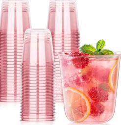 50 PCS 12 oz Clear Plastic Stemless Wine Cups – Disposable Round Bottom Cocktail Cups for Parties & Events