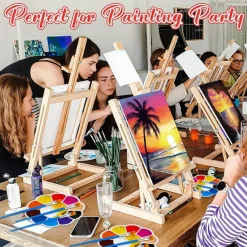 72 Pcs Paint and Sip Kit for Adults, 12 Set Pre-Drawn Canvas Painting Kits 8x10 Inch with Easels, Aprons, Brushes, Paints & Palettes, Seaside Sunset Bulk DIY Party Set for Birthdays, Date Night & Events