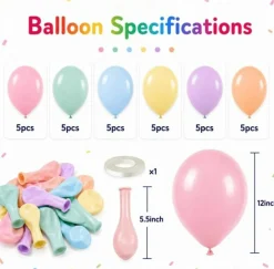 30Pcs Pastel Balloons 12 Inch Macaron Rainbow Latex Balloons, Pink Blue Green Purple Orange Yellow Assorted Balloons with Ribbon for Birthday Baby Shower Wedding Party Decor