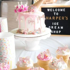 24PCS Pink Bow Cake Toppers – Cupcake Picks for Baby Shower, Birthday & Wedding