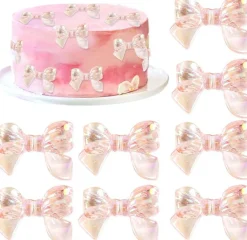 24PCS Pink Bow Cake Toppers – Cupcake Picks for Baby Shower, Birthday & Wedding