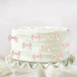 24PCS Pink Bow Cake Toppers – Cupcake Picks for Baby Shower, Birthday & Wedding
