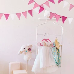 24pcs Pink Pennant Banner, Pre-Strung Imitated Burlap Fabric Triangle Flags Bunting Garland, Pink Hanging Party Decorations for Women