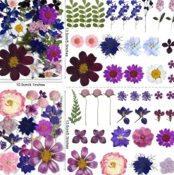 150 Pcs Purple Dried Pressed Flowers with Butterfly Stickers, Natural Floral Craft Supplies for Resin Jewelry, Candle Making, Nail Art, Scrapbooking, Cards & DIY Decorations