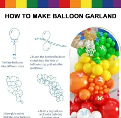 500Pcs Rainbow Balloon Arch Kit, Assorted 18/12/10/5 Inch Latex Balloons with Garland Strip, Glue Dots & Ribbon, Colorful Balloon Garland for Birthday, Baby Shower, Wedding, Gender Reveal & Party Decorations