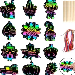 36Pcs - Rainbow Scratch Thanksgiving Paper Arts and Crafts for Kids