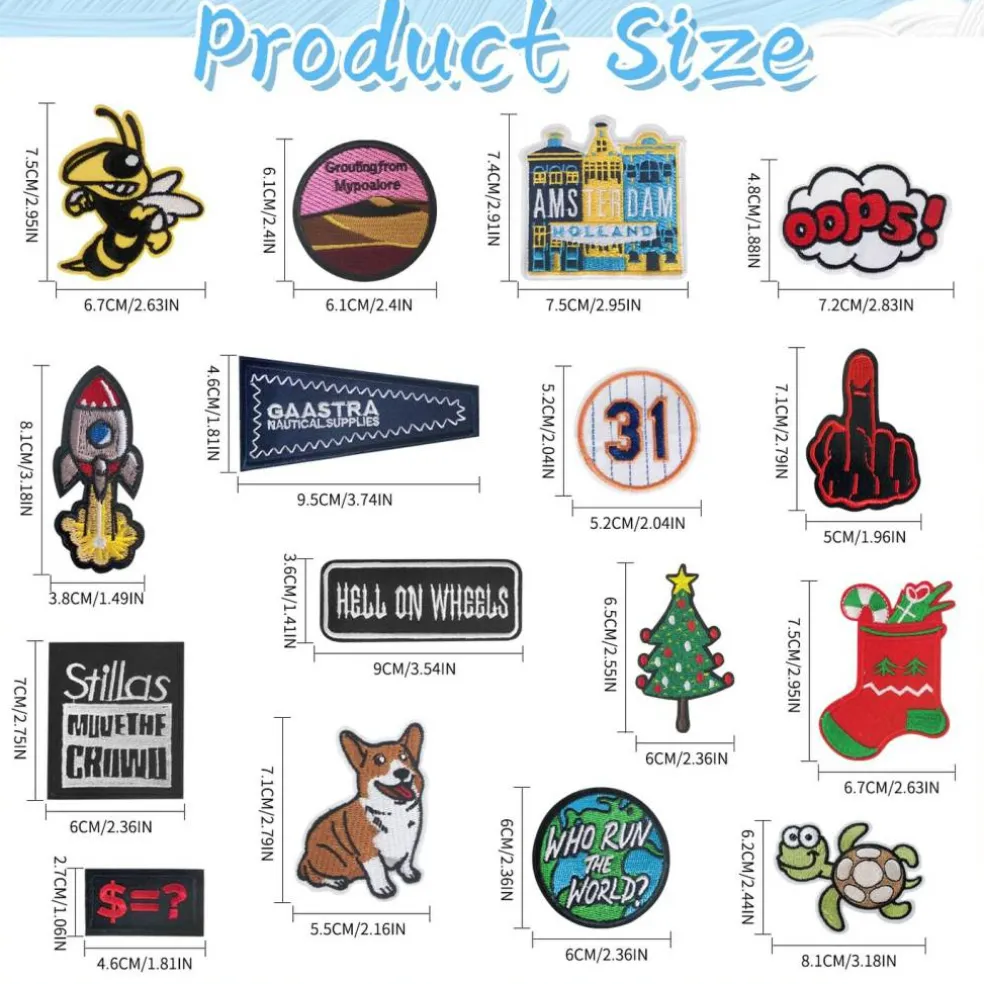 100Pcs Random Assorted Styles Embroidered Patches, Sew on/Iron on Patch Applique for Clothes, Dress, Hat, Jeans, DIY Accessories