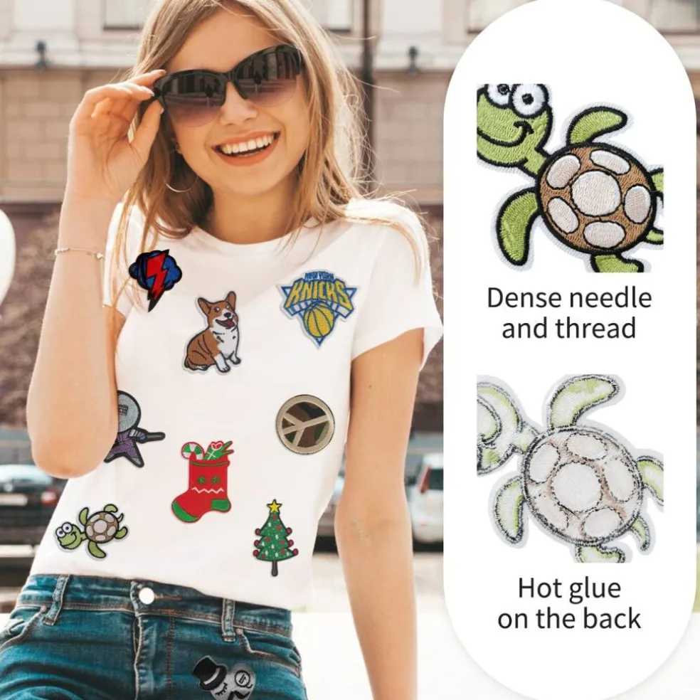 100Pcs Random Assorted Styles Embroidered Patches, Sew on/Iron on Patch Applique for Clothes, Dress, Hat, Jeans, DIY Accessories
