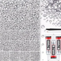 32000Pcs Resin Rhinestones for Bedazzling, Silver Clear Flatback Gems for Diamond Art, Crystal Bedazzler Kit with 3Pcs 10ml B7000 Jewelry Glue for Nail Art Crafting Clothing Book Makeup