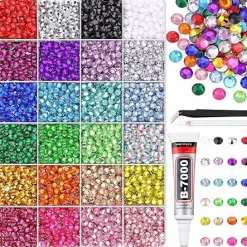 6600Pcs Resin Rhinestones with Tweezers, Multicolor 5mm Flatback Gems with 1 Pc B7000 Jewelry Glue, Bedazzling Crystal for Nail Art