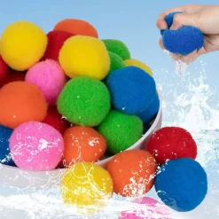 60Pcs Reusable Water Balloons - Absorbent Cotton Water Balls for Kids & Toddlers - Summer Outdoor Water Splash Balls for Pool, Beach & Yard - Wet Fun Party Game Toys Activities for Boys & Girls