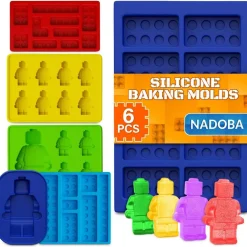 6 Pcs Robot & Bricks Silicone Molds for Chocolate – Non-Stick, Heat-Resistant & Easy to Clean – Chocolate Molds Silicone Design for Baking, Ice, Gummy, Candy & Cake Decorating – Fun DIY Kitchen Tool
