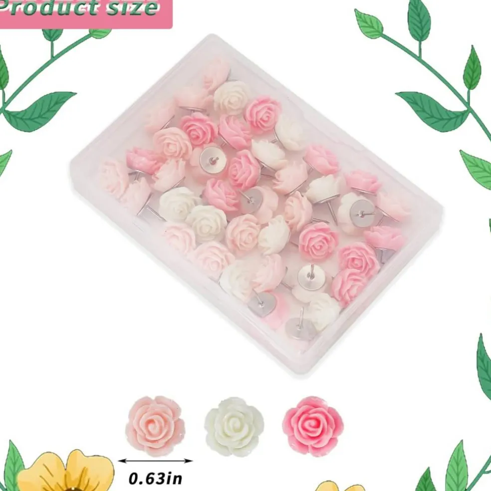 40 pcs rose push pins decorative thumbtacks for cork boards and bulletin boards