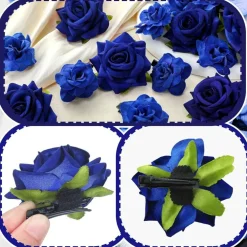 21 Pcs Royal Blue Rose Flower Hair Clips & Brooch Pins - 3D Silk Rose Barrettes for Women & Girls, Boho Bridal Hair Accessories, Floral Headpiece for Weddings, Beach Parties & Formal Events (Large & Small Sizes)