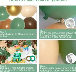148PCS Sage Green Brown Balloon Garland Arch Kit, Safari Jungle Woodland Forest Wild One Party Decorations with Olive Green Gold Coffee Cocoa Balloons, Palm Leaves and Artificial Ivy
