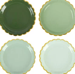 24 Pcs Sage Green Scalloped Party Plates St Patricks Day Gold Foil Paper Plates Disposable 9inch Gradient Serving Plates for Birthday Wedding Bridal Baby Shower Party Supplies