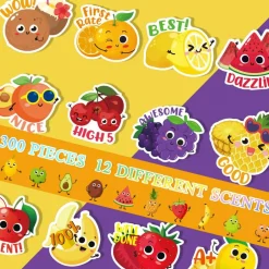300 Pcs Scratch and Sniff Sticker for Kids Smelly Scented Motivational Reward Stickers Teacher Incentive Positive Decal for Student Classroom Chart School Supplies(Fruity)