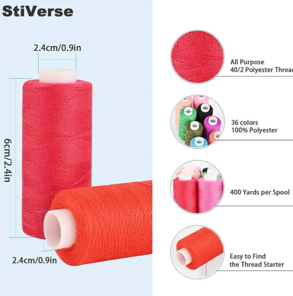 72 Pcs Sewing Thread Kit, 36 Colors Polyester Sewing Machine Thread with 36 Matching Bobbins, 400 Yard Spools, All-Purpose Thread Set for Sewing, Embroidery, Quilting & DIY Crafts