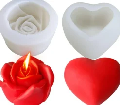 2 Pcs Silicone Rose & Heart Candle Molds