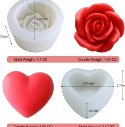 2 Pcs Silicone Rose & Heart Candle Molds