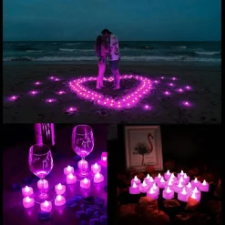 2000PCS Silk Rose Petals with 24 LED Tea Lights Candles, Romantic Night Decoration Set, Romantic Valentine, Wedding Anniversary