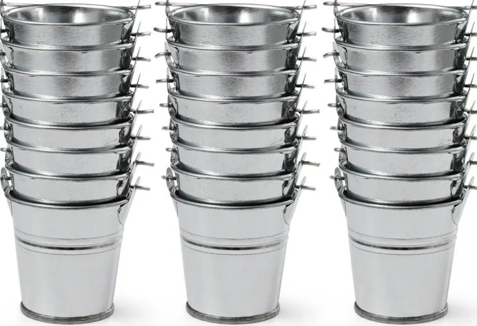 24Pcs Silver Metal Buckets (Silver) 2.1"L x 2"W x 2"H