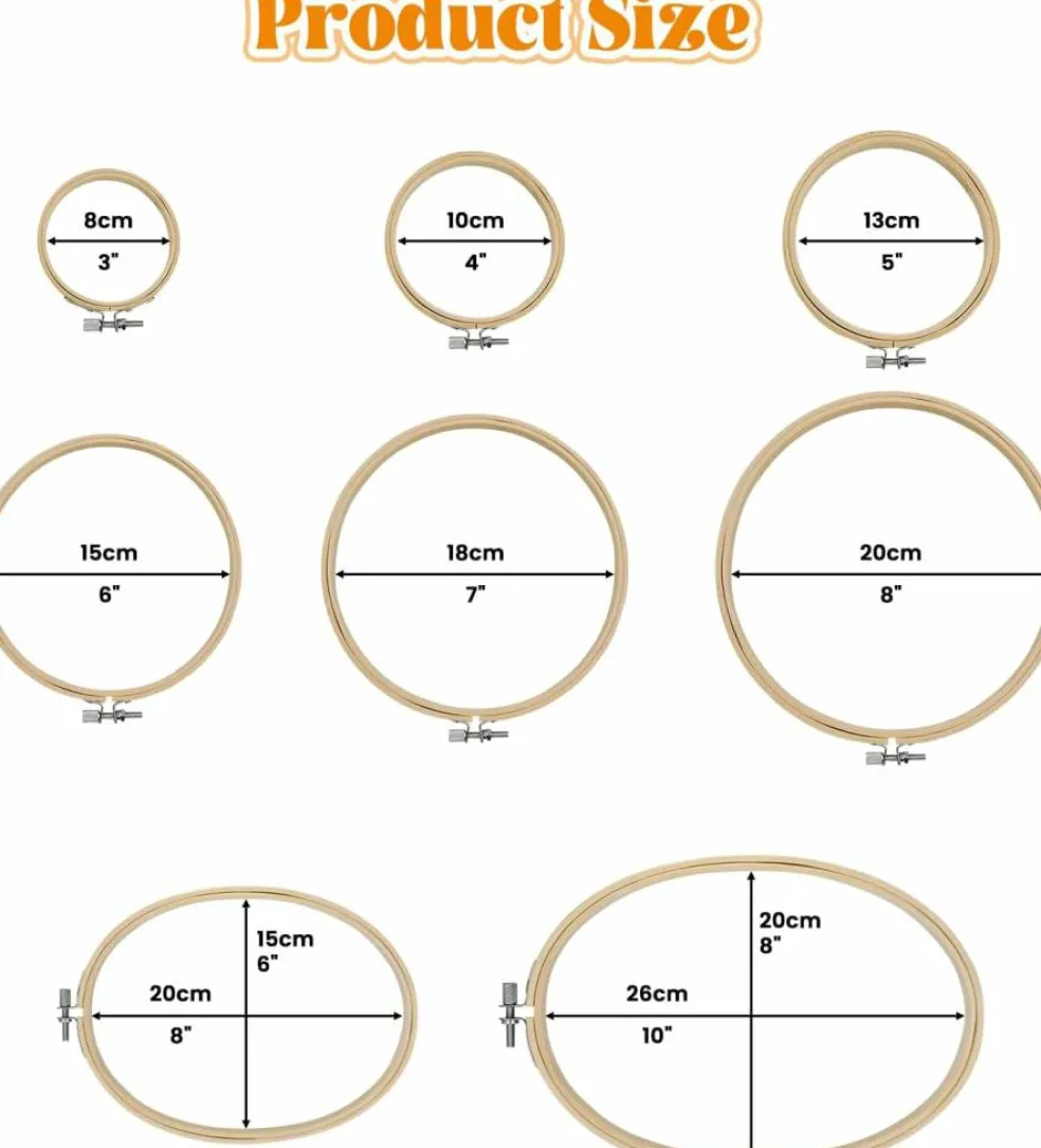 8 Pcs 8 Sizes Round+Oval Embroidery Hoops Set,8cm to 26cm with 1 pcs Screwdriver