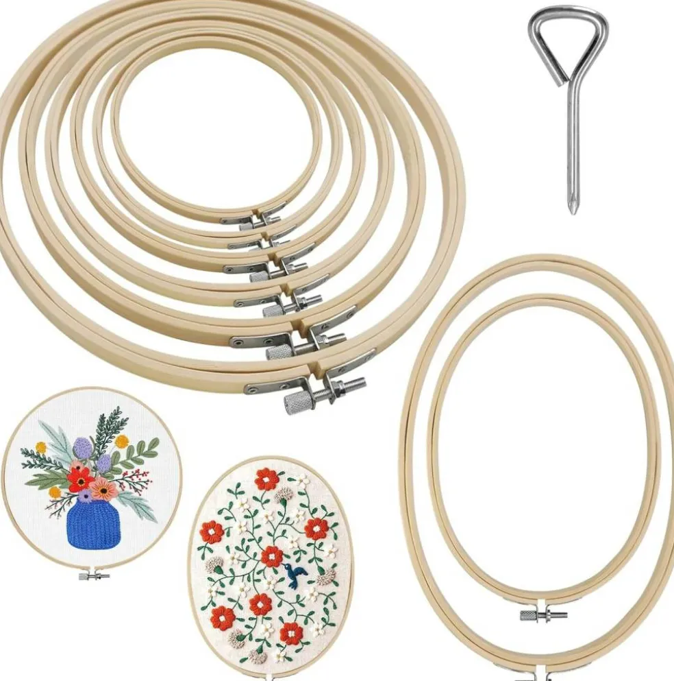 8 Pcs 8 Sizes Round+Oval Embroidery Hoops Set,8cm to 26cm with 1 pcs Screwdriver