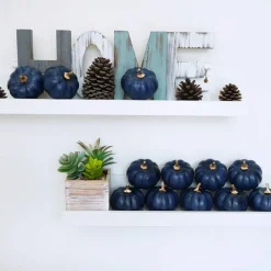 12 Pcs Small Artificial Pumpkins Navy Blue Pumpkins Decorative Dark Blue Pumpkins Foam Pumpkins for Fall Gifts Baby Shower Thanksgiving Halloween Table Centerpiece Mantel Bowl Décor