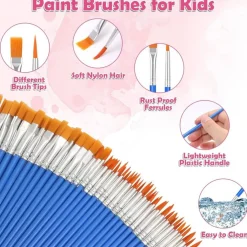 126-Pcs Small Paint Brushes Set – Bulk Flat and Round Brushes for Kids’ Crafts, Acrylic, Oil, Watercolor, Canvas & Face Painting