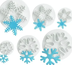 6PCS Snowflake Cookie Cutter Set Christmas Fondant Cutters Snowflake Plunger Cake Decorating Mold Embossing Tool for Cookies Cakes Fondant Biscuits and Holiday Baking