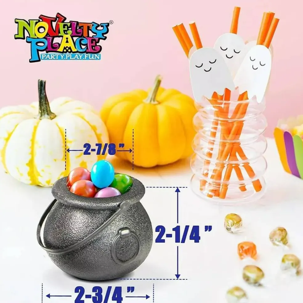 12 Pcs Spooky Halloween Candy Cauldrons Mini Black Cauldron Children Bucket Toy