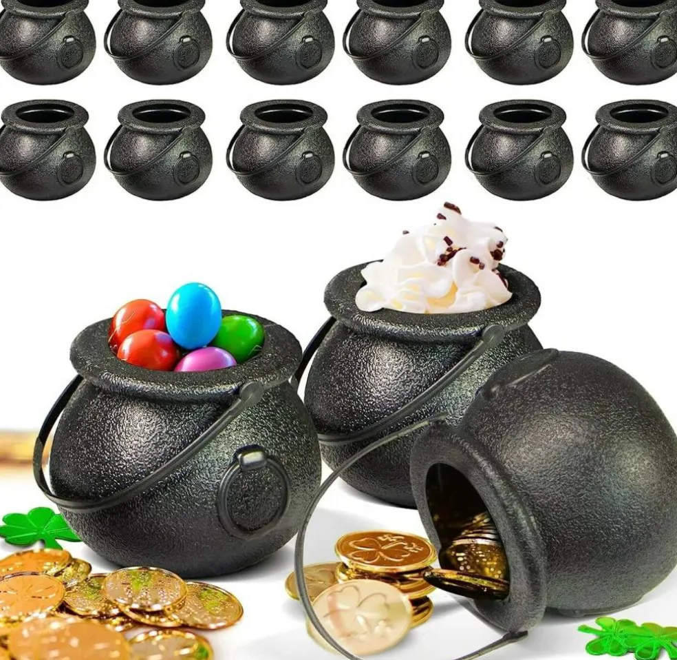 12 Pcs Spooky Halloween Candy Cauldrons Mini Black Cauldron Children Bucket Toy